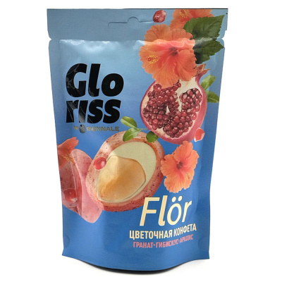 Конфета FLÖR арахис в белой шок. глазури "Гранат-гибискус" (Glorᴉss), 65 гр