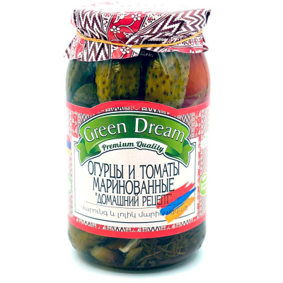 Огурцы и томаты маринованные "Домашний рецепт" (Green Dream) 900 гр Огурцы и томаты маринованные "Домашний рецепт" (Green Dream) 900 гр