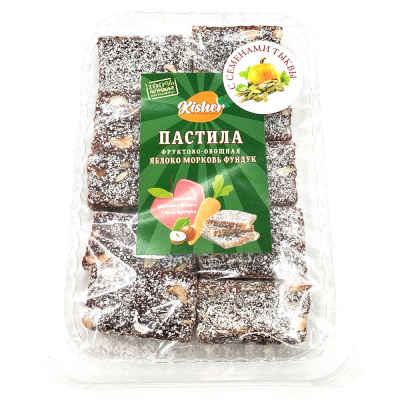 Пастила фруктово-овощная "Яблоко-морковь-фундук" с семенами тыквы и кокосом "KISHER" 200 гр