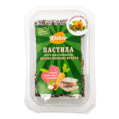 Пастила фруктово-овощная "Яблоко-морковь-фундук" с кокосом и с семенами тыквы "KISHER" 100 гр
