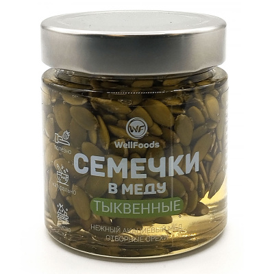 Семечки в меду Тыквенные (WellFoods), 200 мл Семечки в меду Тыквенные (WellFoods), 200 мл