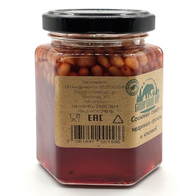 Сосновый сироп с кедровым орехом и клюквой (Сибирский пир) 240 гр