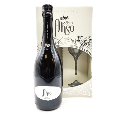 Вино игристое бел/брют "Ахсо" с бокалом 12% 0,75л