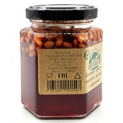 Сосновый сироп с кедровым орехом и брусникой (Сибирский пир) 240 гр