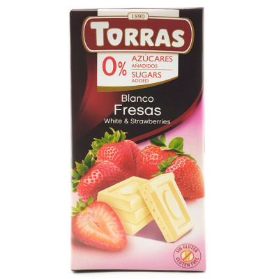 Шоколад белый б/с с кусочками клубники "Torras" 75 гр