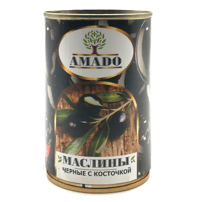 Маслины черн.с кост. Amado ж/б 300г Корзина