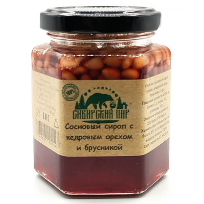 Сосновый сироп с кедровым орехом и брусникой (Сибирский пир) 240 гр