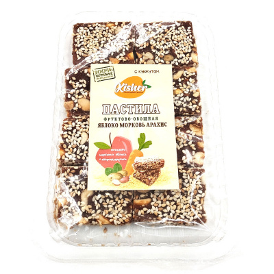 Пастила фруктово-овощная "Яблоко-морковь-арахис" с кунжутом "KISHER" 200 гр