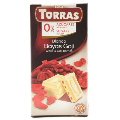 Шоколад белый б/с с ягодами годжи "Torras" 75 гр