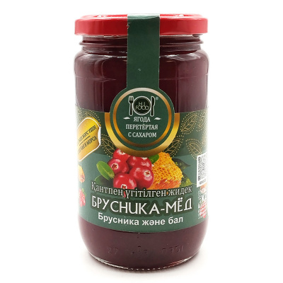 Ягода протёртая с сахаром "HiFood" брусника-мёд 450 гр