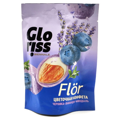 Конфета FLÖR миндаль в белой шок. глазури "Черника-лаванда" (Glorᴉss), 65 гр