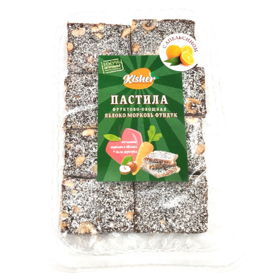 Пастила фруктово-овощная "Яблоко-морковь-фундук" с апельсином и кокосом "KISHER" 200 гр