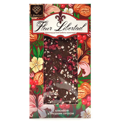 Шоколад молочный "Fleur Libertad" с клюквой и грецким орехом 80 гр