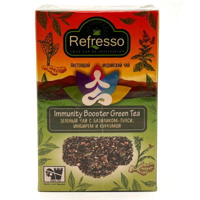 Зеленый чай с базиликом-тулси, имбмрем и куркумой Refresso 100г
