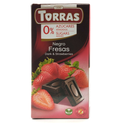 Шоколад тёмный б/с с кусочками клубники "Torras" 75 гр