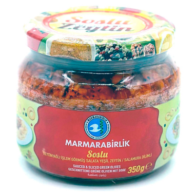 Оливки зеленые резаные в соусе 350 гр  Marmarabirlik