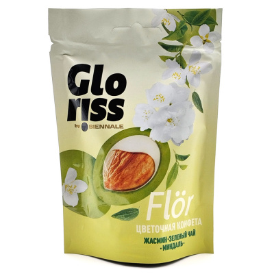 Конфета FLÖR миндаль в белой шок. глазури "Зелёный чай-жасмин" (Glorᴉss), 65 гр