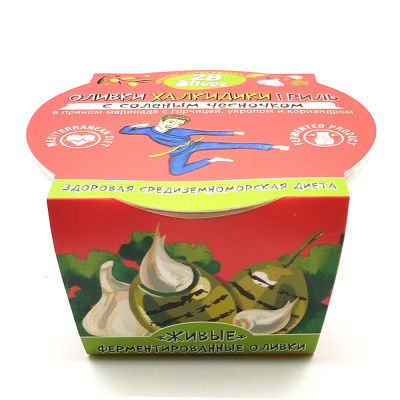 Оливки Халкидики с соленым чесноком "28 Olives" 130 гр