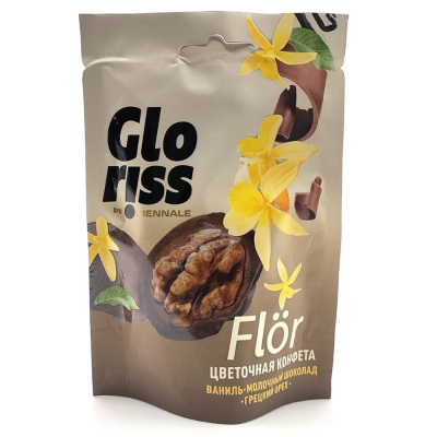 Конфета FLÖR грецкий орех в белой шок. глазури "Грецкий орех-ваниль" (Glorᴉss), 50 гр
