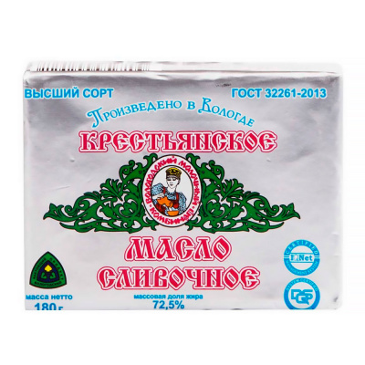 Масло "Крестьянское" 72,5% (ВМК) 180 гр Масло "Крестьянское" 72,5% (ВМК) 180 гр