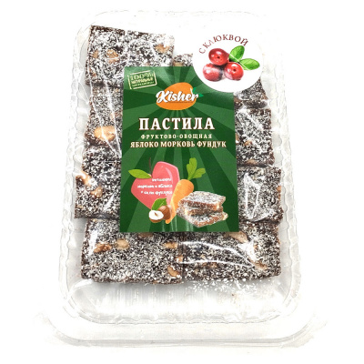 Пастила фруктово-овощная "Яблоко-морковь-фундук" с клюквой и кокосом "KISHER" 200 гр