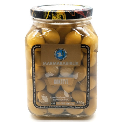 Оливки зеленые 4XL с/к в рассоле, 850 гр  Marmarabirlik Kokteyl
