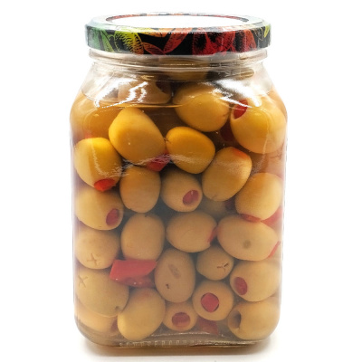 Оливки зеленые 4XL с/к в рассоле, 850 гр  Marmarabirlik Kirmizi Biber Dolgulu